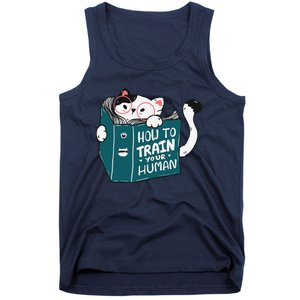 Cat Reading A Book How To Train Your Human Funny Cat Lovers Tank Top