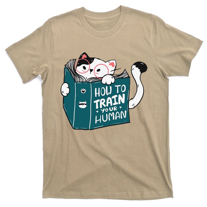 Cat Reading A Book How To Train Your Human Funny Cat Lovers T-Shirt