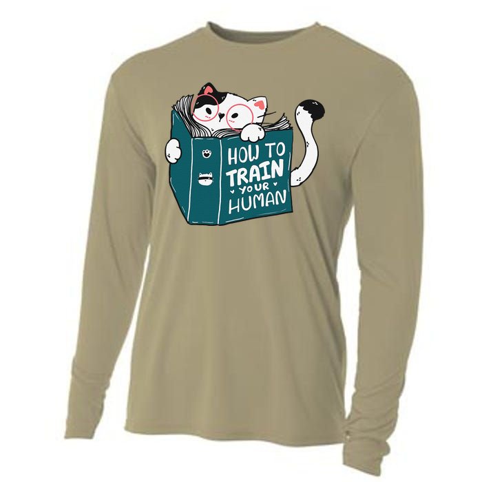 Cat Reading A Book How To Train Your Human Funny Cat Lovers Cooling Performance Long Sleeve Crew