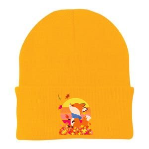 Cute Retro Autumn Fall Leaves Baby Fox Knit Cap Winter Beanie