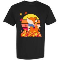 Cute Retro Autumn Fall Leaves Baby Fox Garment-Dyed Heavyweight T-Shirt