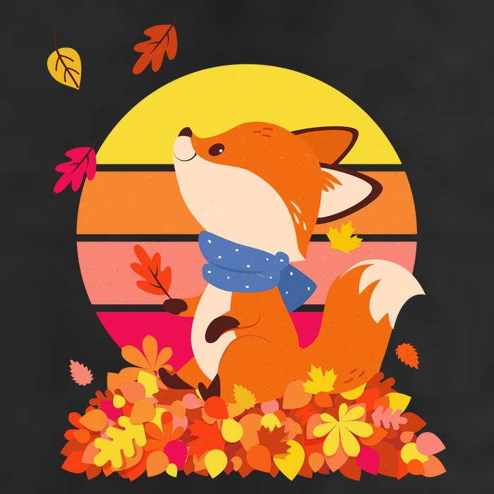 Cute Retro Autumn Fall Leaves Baby Fox Garment-Dyed Heavyweight T-Shirt