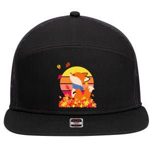 Cute Retro Autumn Fall Leaves Baby Fox 7 Panel Mesh Trucker Snapback Hat