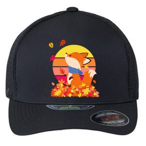 Cute Retro Autumn Fall Leaves Baby Fox Flexfit Unipanel Trucker Cap