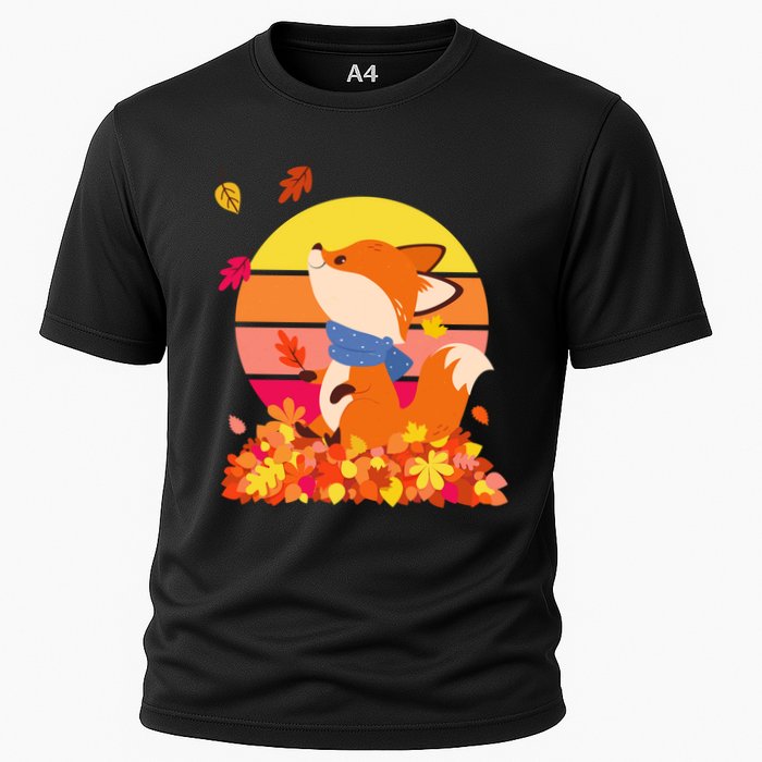 Cute Retro Autumn Fall Leaves Baby Fox Cooling Performance Crew T-Shirt