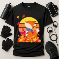 Cute Retro Autumn Fall Leaves Baby Fox Cooling Performance Crew T-Shirt