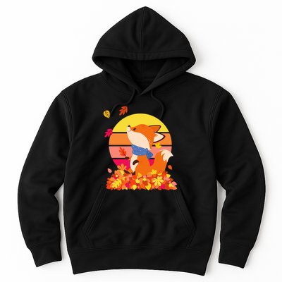 Cute Retro Autumn Fall Leaves Baby Fox Hoodie