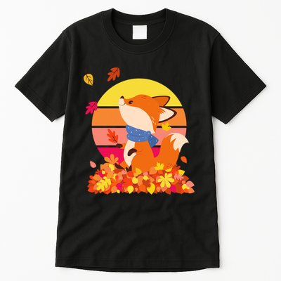 Cute Retro Autumn Fall Leaves Baby Fox Tall T-Shirt