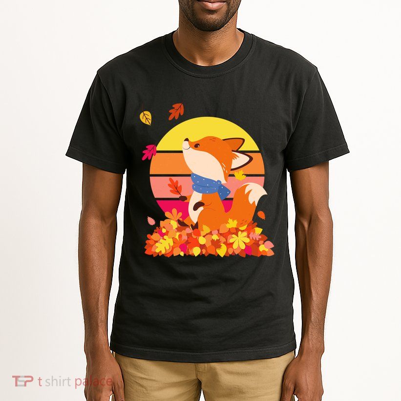 Cute Retro Autumn Fall Leaves Baby Fox Tall T-Shirt