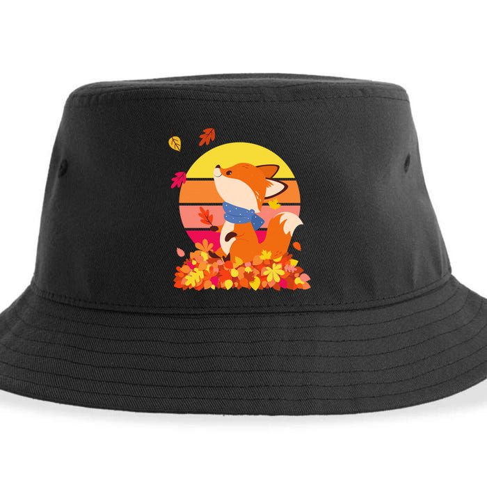 Cute Retro Autumn Fall Leaves Baby Fox Sustainable Bucket Hat