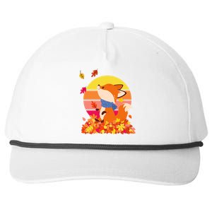 Cute Retro Autumn Fall Leaves Baby Fox Snapback Five-Panel Rope Hat