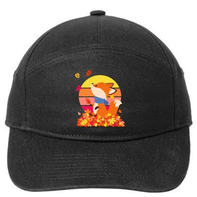 Cute Retro Autumn Fall Leaves Baby Fox 7-Panel Snapback Hat