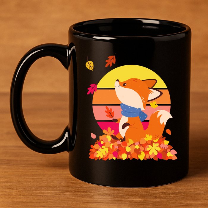 Cute Retro Autumn Fall Leaves Baby Fox 11oz C Handle Ceramic Mug