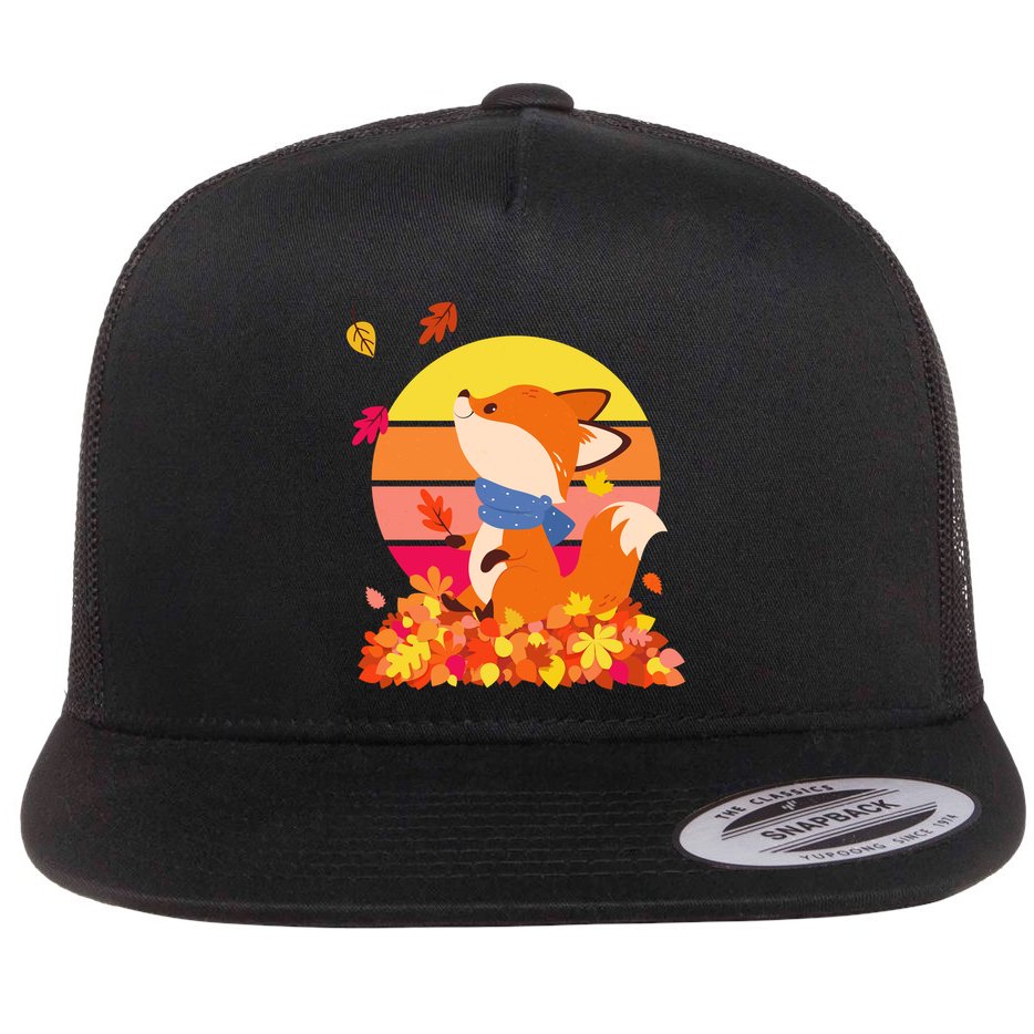 Cute Retro Autumn Fall Leaves Baby Fox Flat Bill Trucker Hat