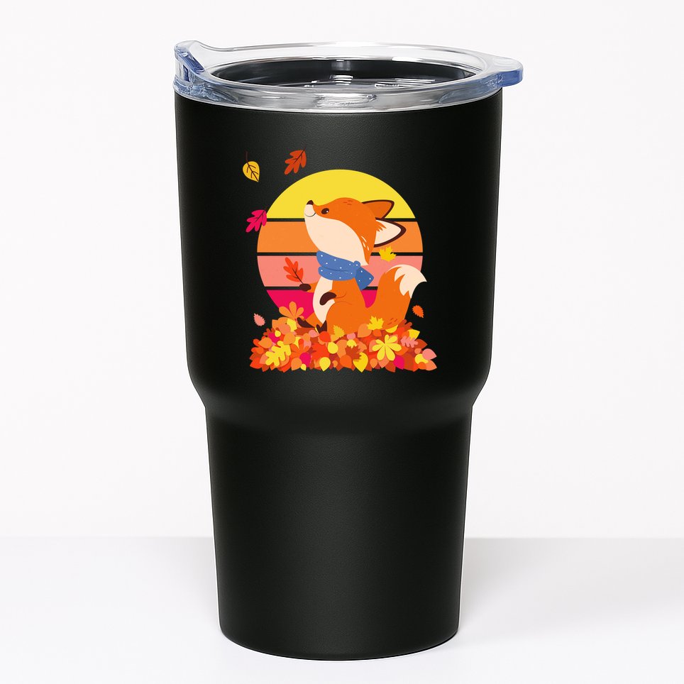 Cute Retro Autumn Fall Leaves Baby Fox Tumbler