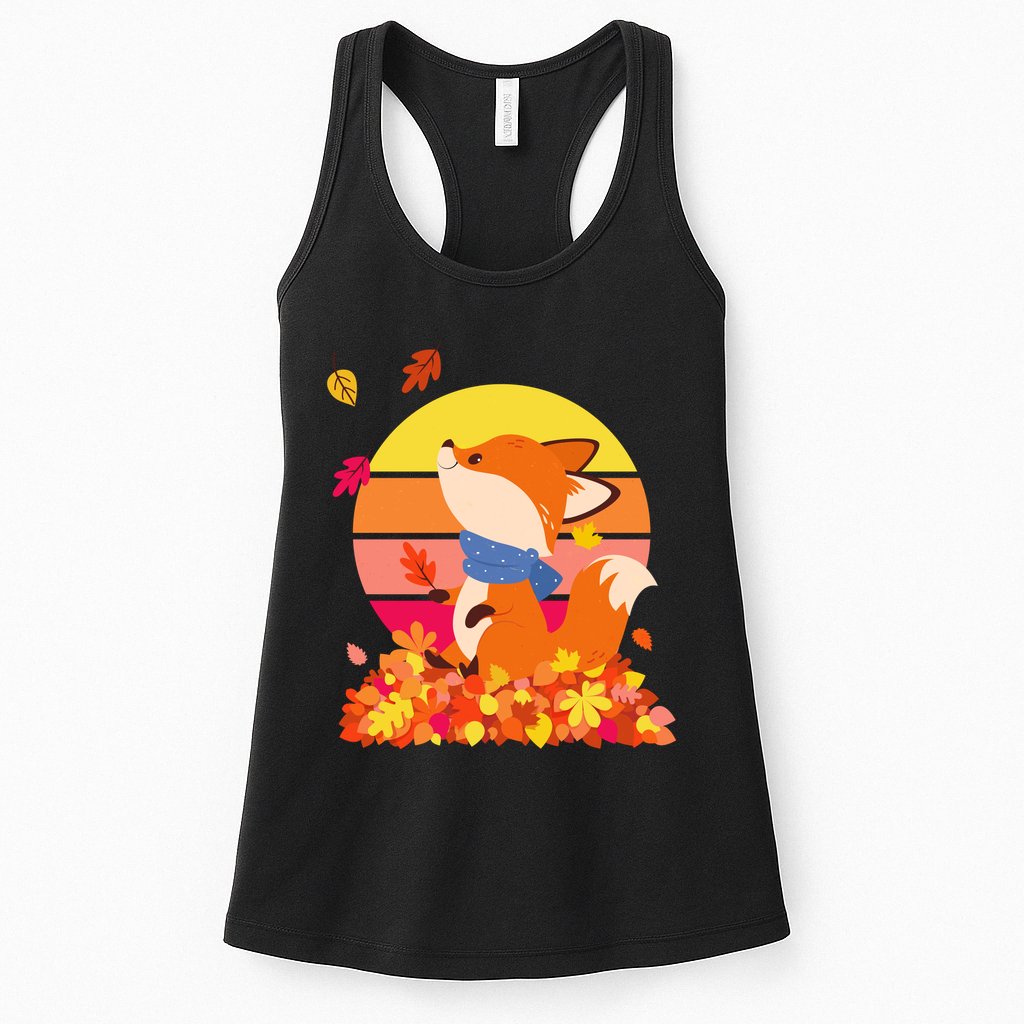Cute Retro Autumn Fall Leaves Baby Fox Womens Tank Top