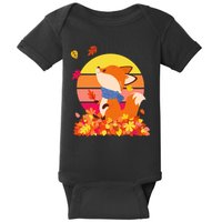 Cute Retro Autumn Fall Leaves Baby Fox Baby Bodysuit