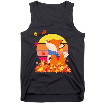 Cute Retro Autumn Fall Leaves Baby Fox Tank Top