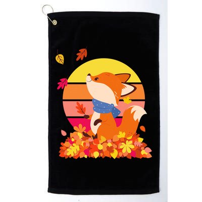 Cute Retro Autumn Fall Leaves Baby Fox Golf Towel