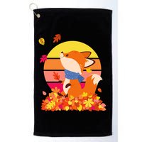 Cute Retro Autumn Fall Leaves Baby Fox Golf Towel