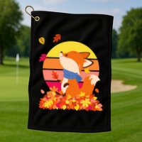 Cute Retro Autumn Fall Leaves Baby Fox Golf Towel
