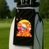 Cute Retro Autumn Fall Leaves Baby Fox Golf Towel