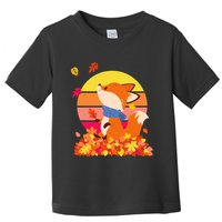 Cute Retro Autumn Fall Leaves Baby Fox Toddler T-Shirt