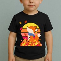Cute Retro Autumn Fall Leaves Baby Fox Toddler T-Shirt