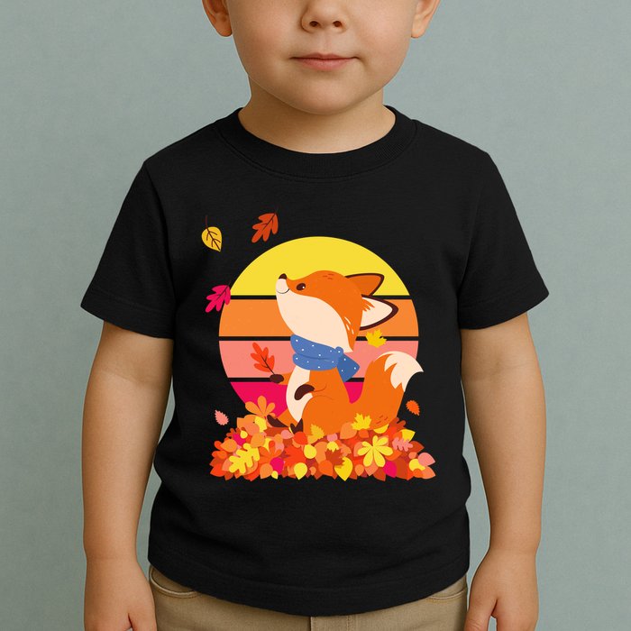 Cute Retro Autumn Fall Leaves Baby Fox Toddler T-Shirt