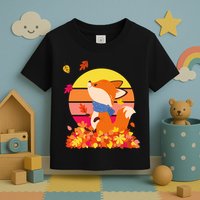 Cute Retro Autumn Fall Leaves Baby Fox Toddler T-Shirt