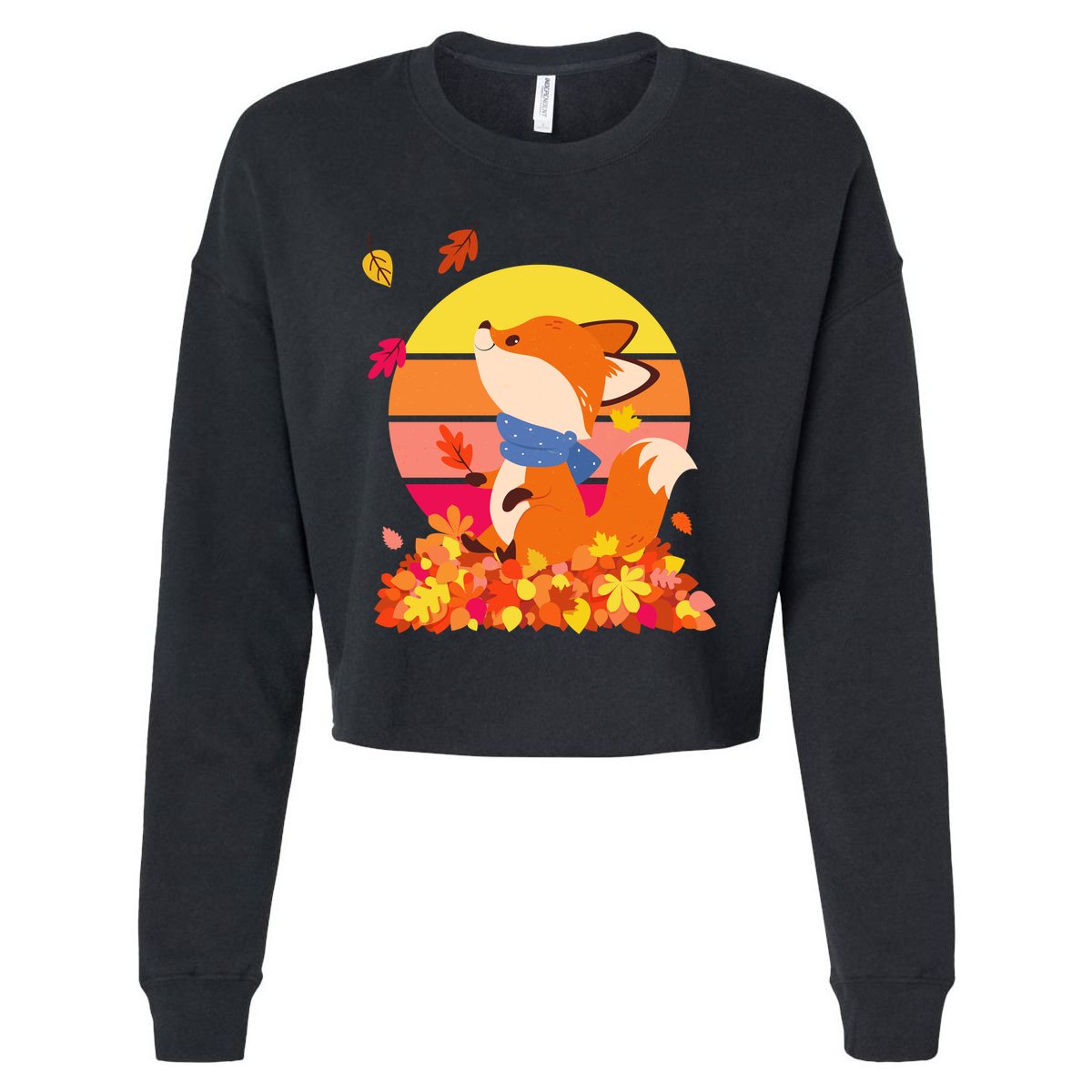 Cute Retro Autumn Fall Leaves Baby Fox Cropped Pullover Crew