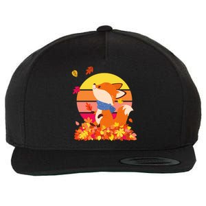 Cute Retro Autumn Fall Leaves Baby Fox Wool Snapback Cap