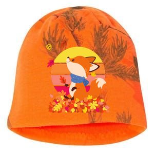 Cute Retro Autumn Fall Leaves Baby Fox Kati - Camo Knit Beanie