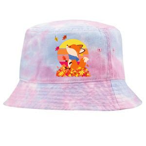 Cute Retro Autumn Fall Leaves Baby Fox Tie-Dyed Bucket Hat