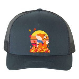 Cute Retro Autumn Fall Leaves Baby Fox Yupoong Adult 5-Panel Trucker Hat