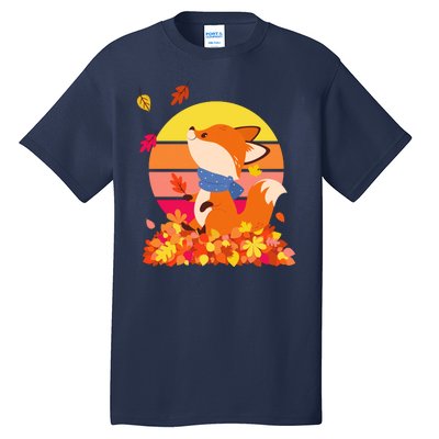 Cute Retro Autumn Fall Leaves Baby Fox Tall T-Shirt