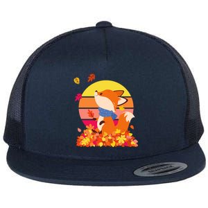 Cute Retro Autumn Fall Leaves Baby Fox Flat Bill Trucker Hat