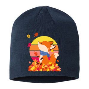 Cute Retro Autumn Fall Leaves Baby Fox Sustainable Beanie