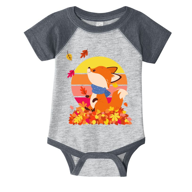 Cute Retro Autumn Fall Leaves Baby Fox Infant Baby Jersey Bodysuit
