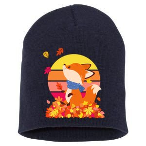 Cute Retro Autumn Fall Leaves Baby Fox Short Acrylic Beanie