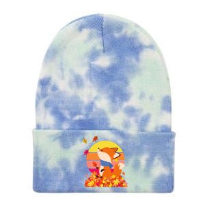 Cute Retro Autumn Fall Leaves Baby Fox Tie Dye 12in Knit Beanie