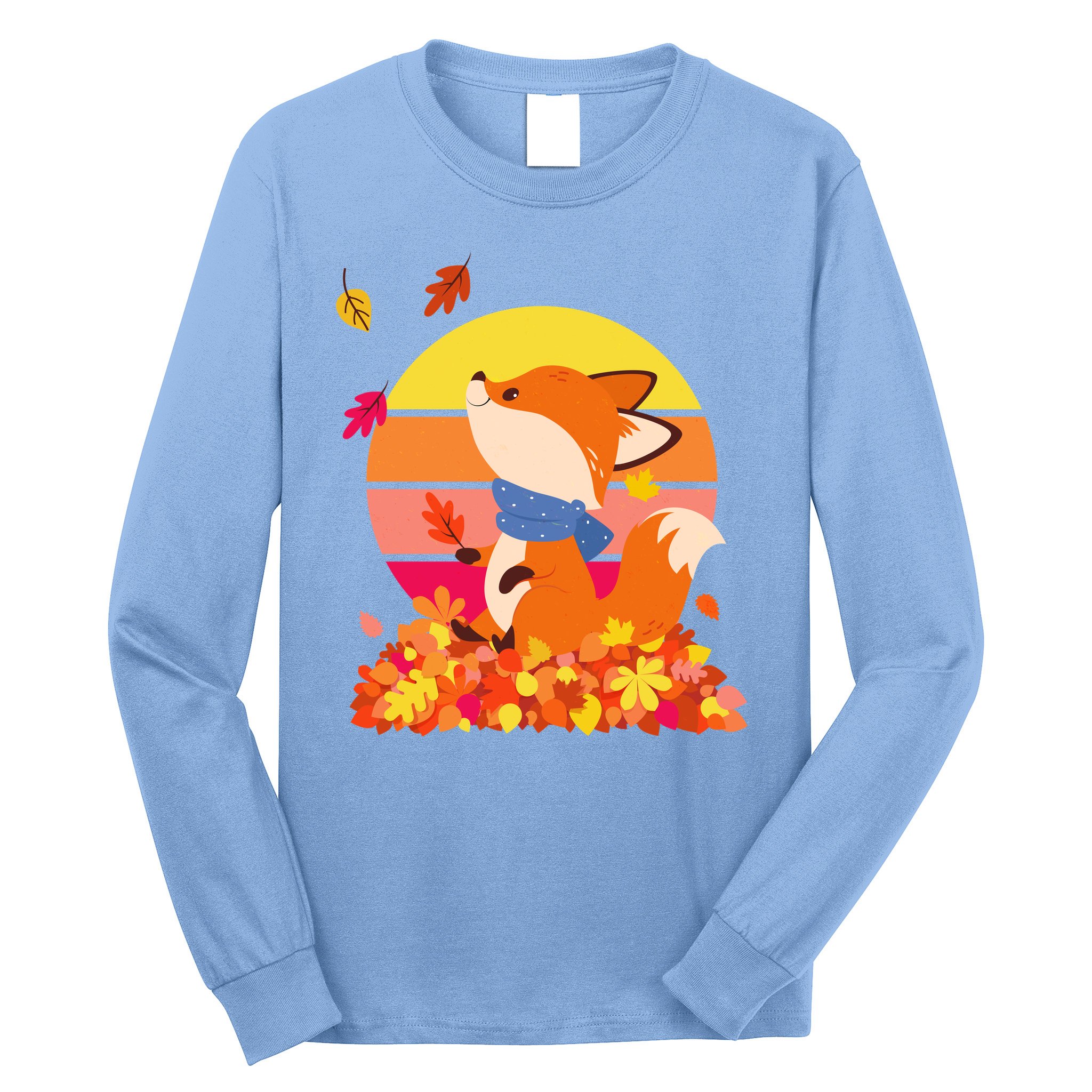 Cute Retro Autumn Fall Leaves Baby Fox Long Sleeve Shirt