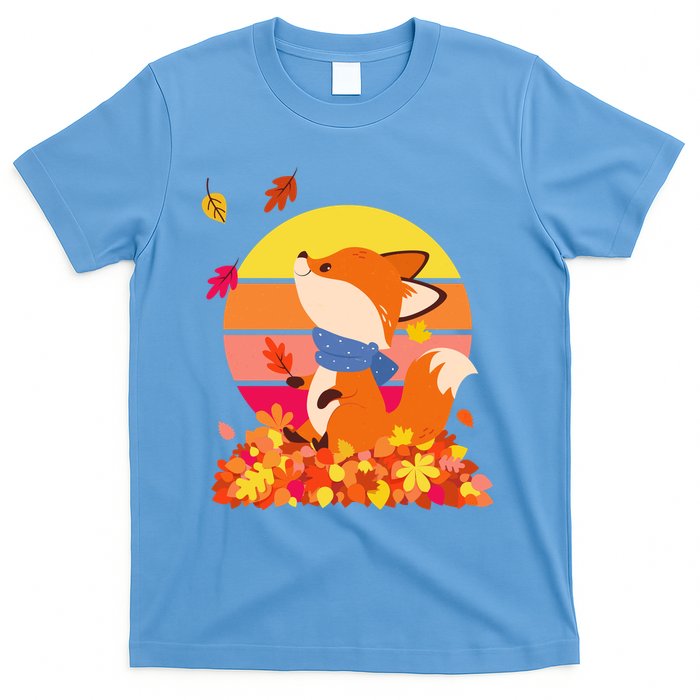 Cute Retro Autumn Fall Leaves Baby Fox T-Shirt