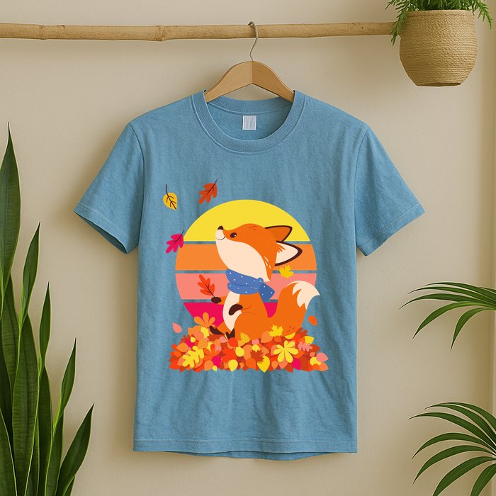 Cute Retro Autumn Fall Leaves Baby Fox T-Shirt