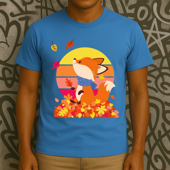 Cute Retro Autumn Fall Leaves Baby Fox T-Shirt