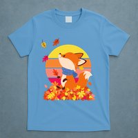 Cute Retro Autumn Fall Leaves Baby Fox T-Shirt