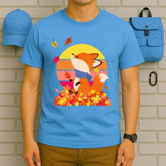 Cute Retro Autumn Fall Leaves Baby Fox T-Shirt