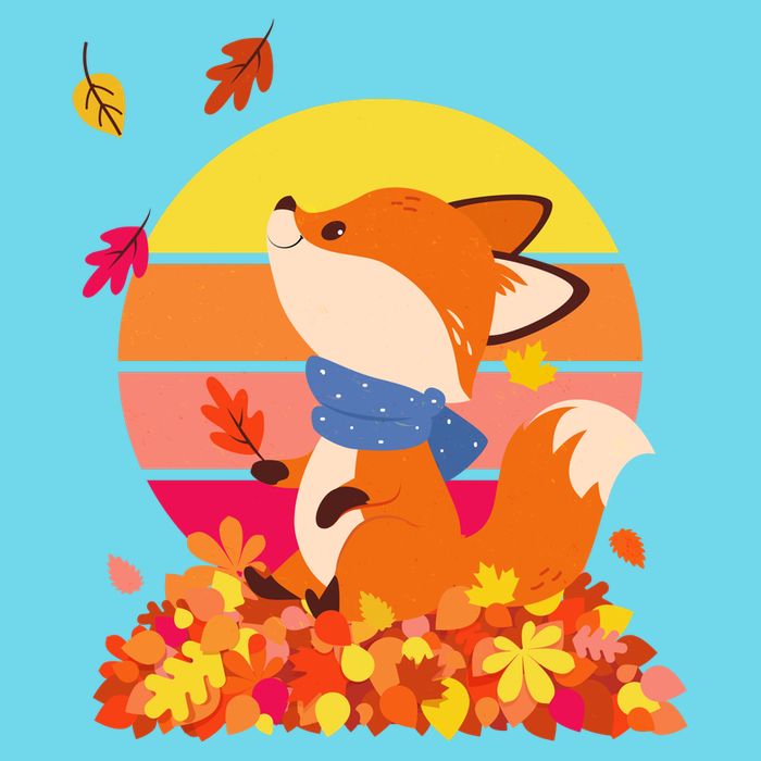 Cute Retro Autumn Fall Leaves Baby Fox T-Shirt