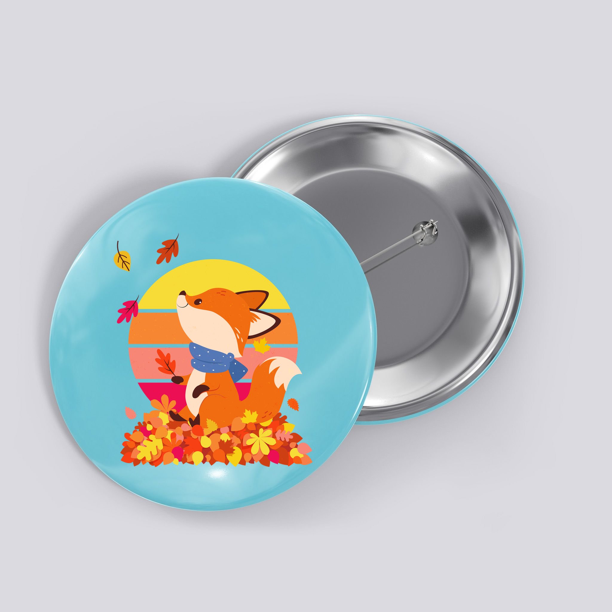 Cute Retro Autumn Fall Leaves Baby Fox Button