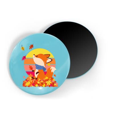 Cute Retro Autumn Fall Leaves Baby Fox Magnet
